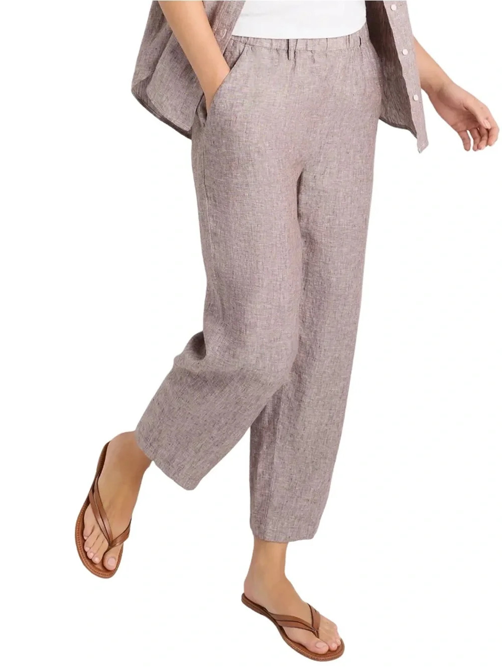 Quince NWT Women’s Size M Taupe Brown Chambray European Linen Straight Leg Pants